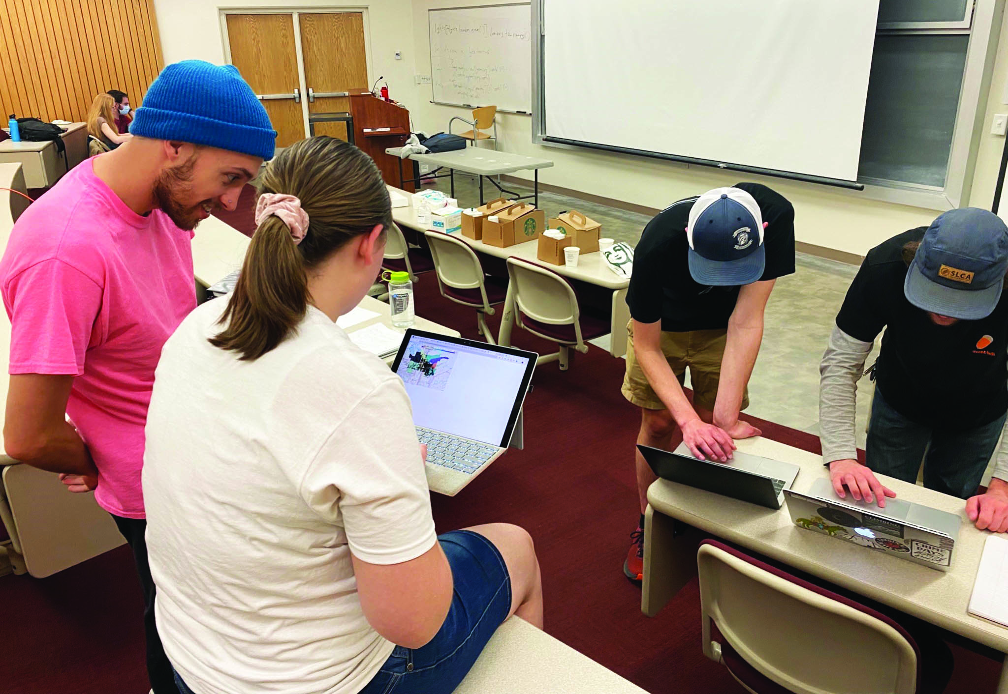 Undergraduate students explore light pollution data during the University of Utah’s Datathon4Justice in March 2022. Photo courtesy of Rebecca Hardenbrook.